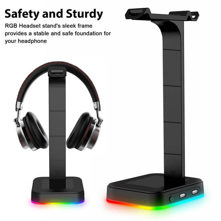 TSV RGB Headphones Stand with 2 USB Ports, Gaming Headset Holder, Headphone  Hanger for Gamers Gaming PC Accessories Desk 