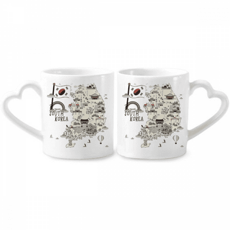 

South Korea Map Landmarks Couple Porcelain Mug Set Cerac Lover Cup Heart Handle
