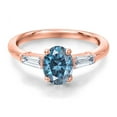 thumbnail image 3 of Gem Stone King 18K Rose Gold Plated Silver Persian Blue Moissanite and Lab Grown Diamond Engagement Ring for Women | 1.68 Cttw | Oval 8X6MM | Gemstone Birthstone | Size 8, 3 of 6