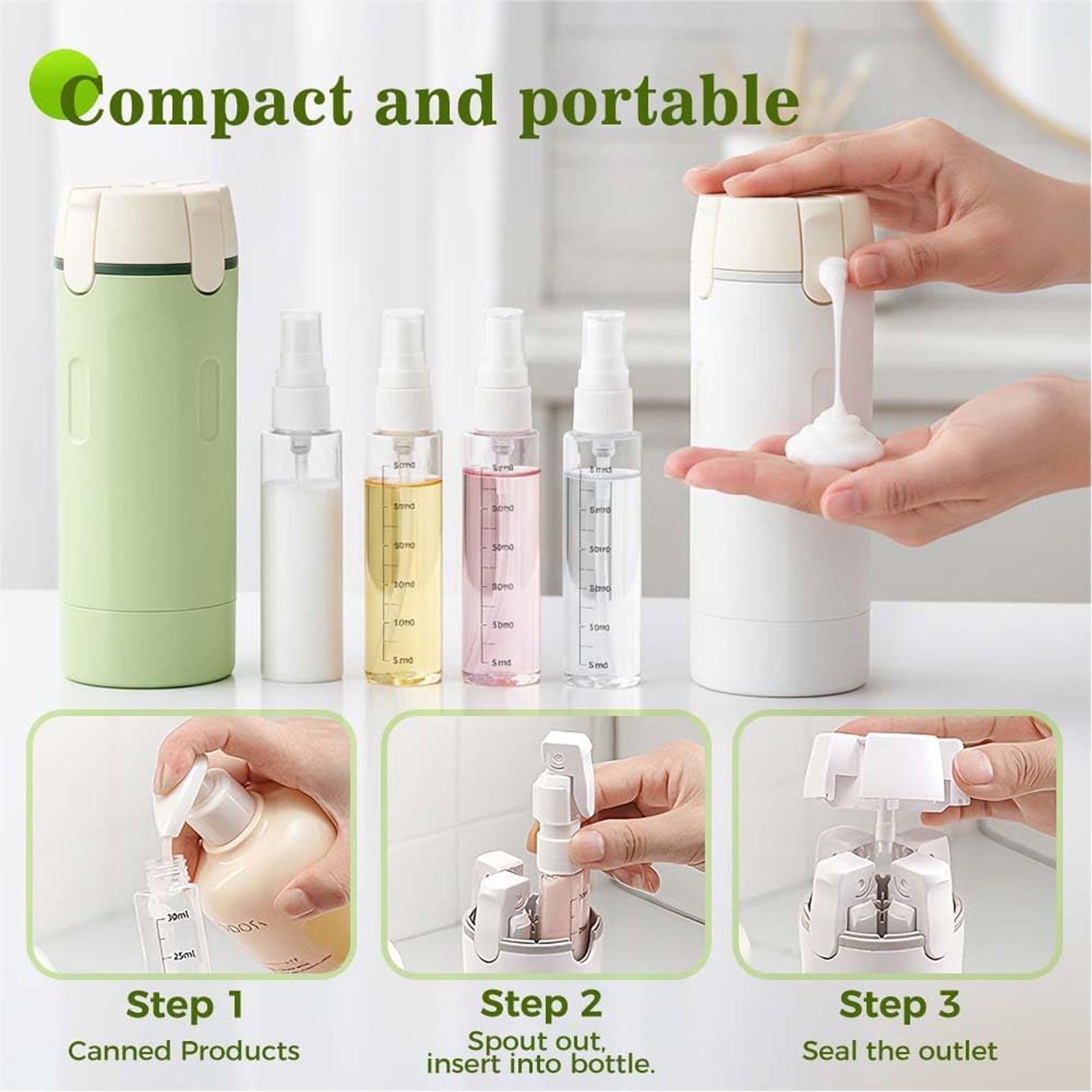 4-in-1 Travel Dispenser Bottle,4-in-1 Refillable Travel Dispenser Bottles for Toiletries,Portable Leak Proof Pump Toiletry Containers with Scale and Label,for Shampoo Lotion Conditioner Cream