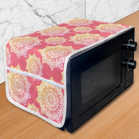 Oriental Microwave Oven Cover, Continuous Pattern of Mandala Inspired Ornate, Water Resistant Organizer with Pockets for Kitchen, 36" x 12", Pastel Pink Marigold, by Ambesonne