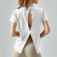 thumbnail image 5 of JGGSPWM Womens Athletic Yoga Running Short Sleeve Tops Loose Fit Crew Neck Hollow Back Gym Plain T Shirts White M, 5 of 6