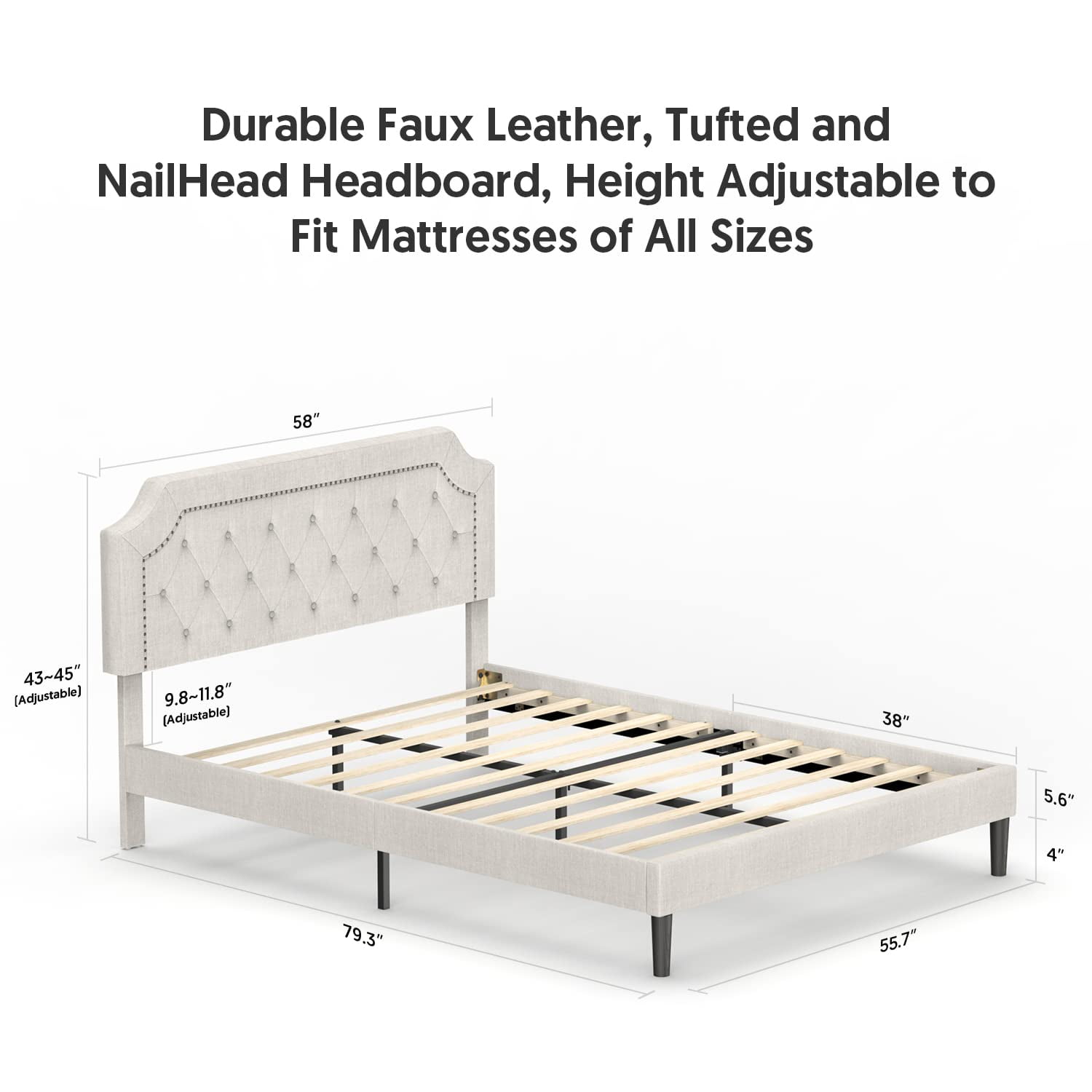 Bonsoir Queen Size Upholstered Low Profile Modern Platform Bed