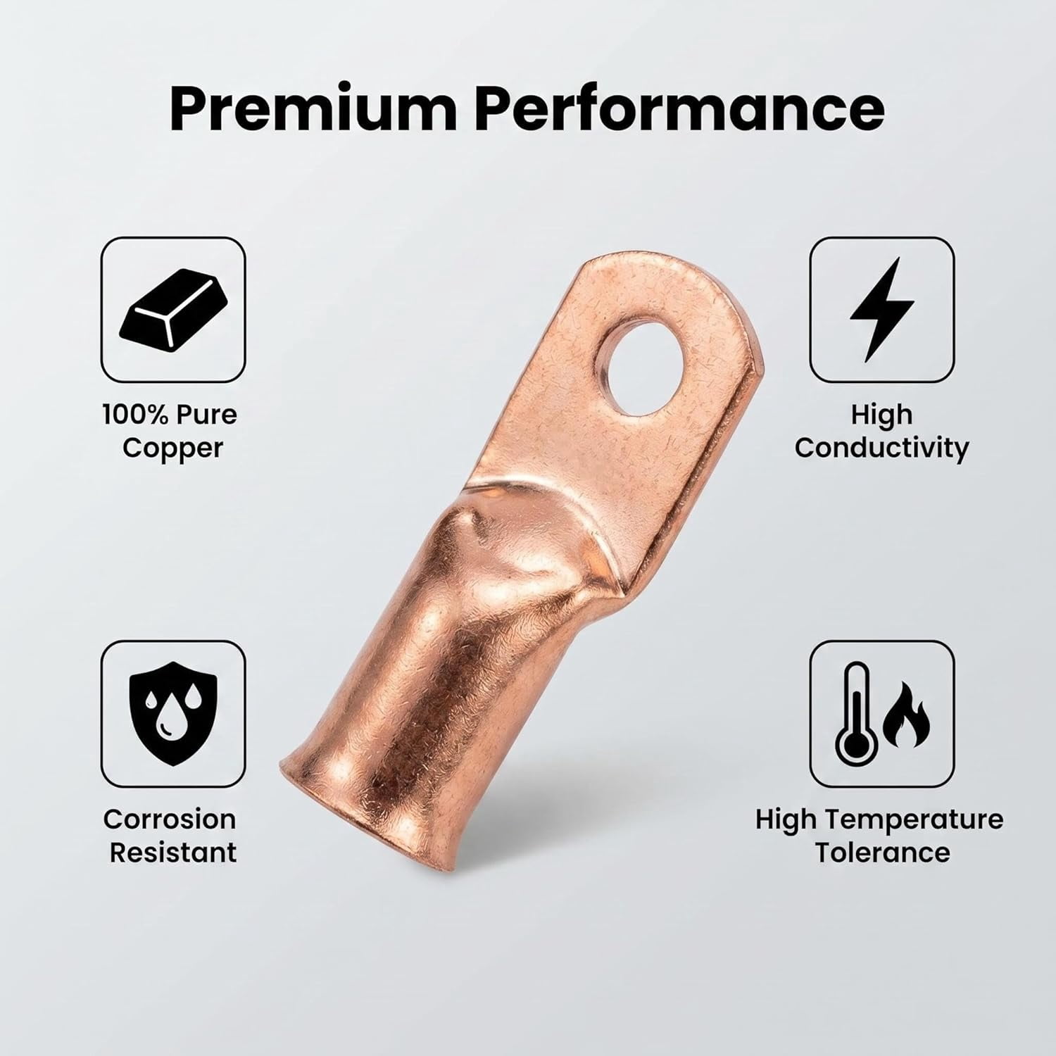 5 packs of copper wire terminals 2/0*5/16 heavy duty battery cable terminal connectors, ring terminals copper crimp terminals