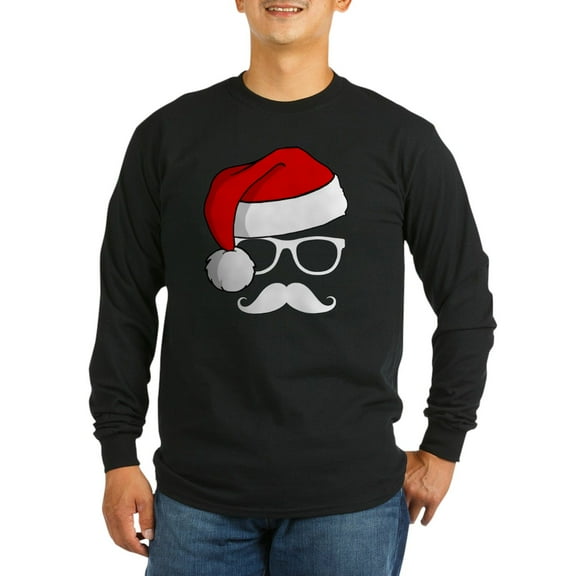 CafePress - Christmas Mustache Nerd Long Sleeve Dark T Shirt - Long Sleeve Dark T-Shirt