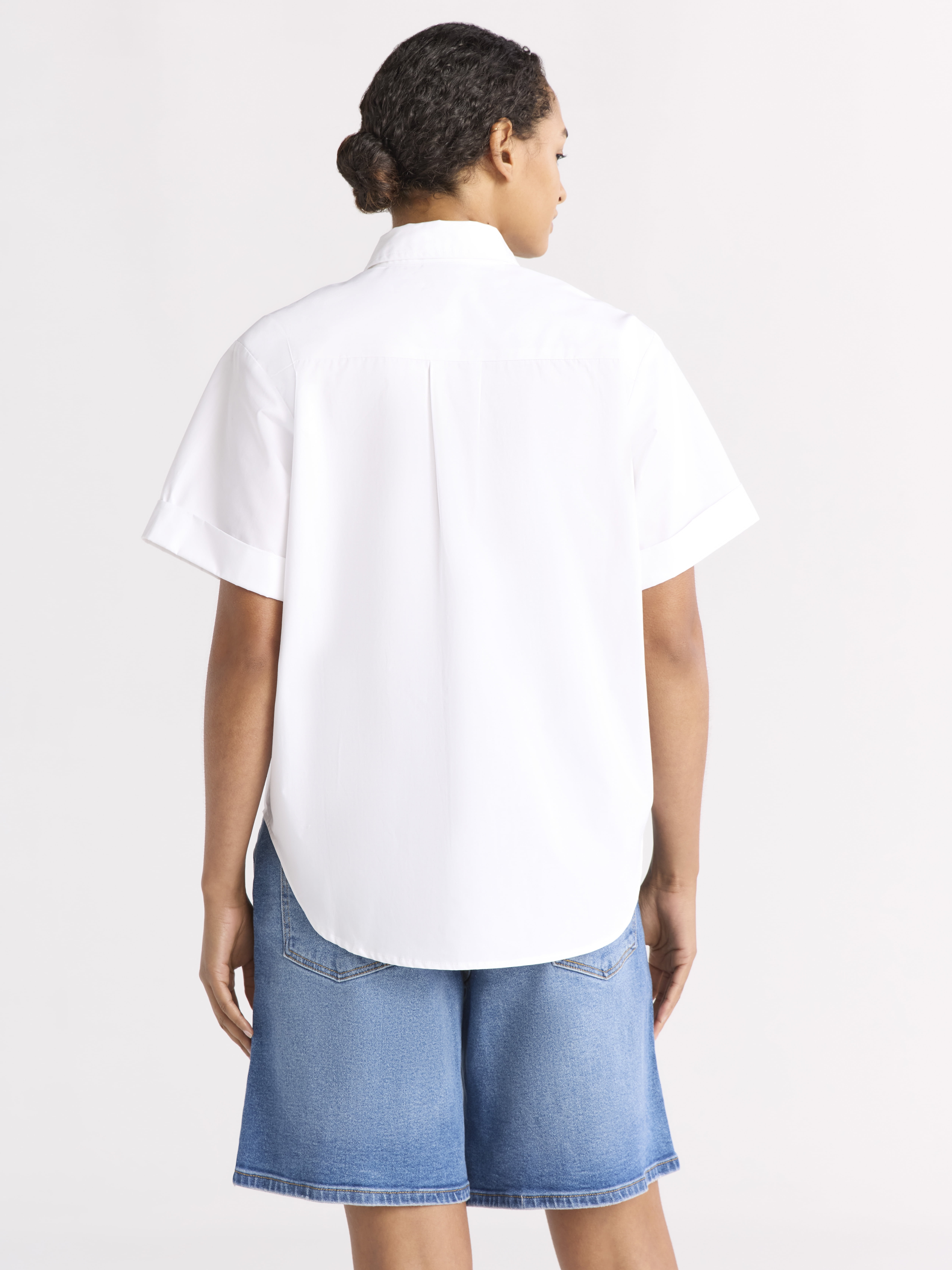 Free Assembly Women's Embellished Cotton Button Up Shirt, Sizes XS-XXL