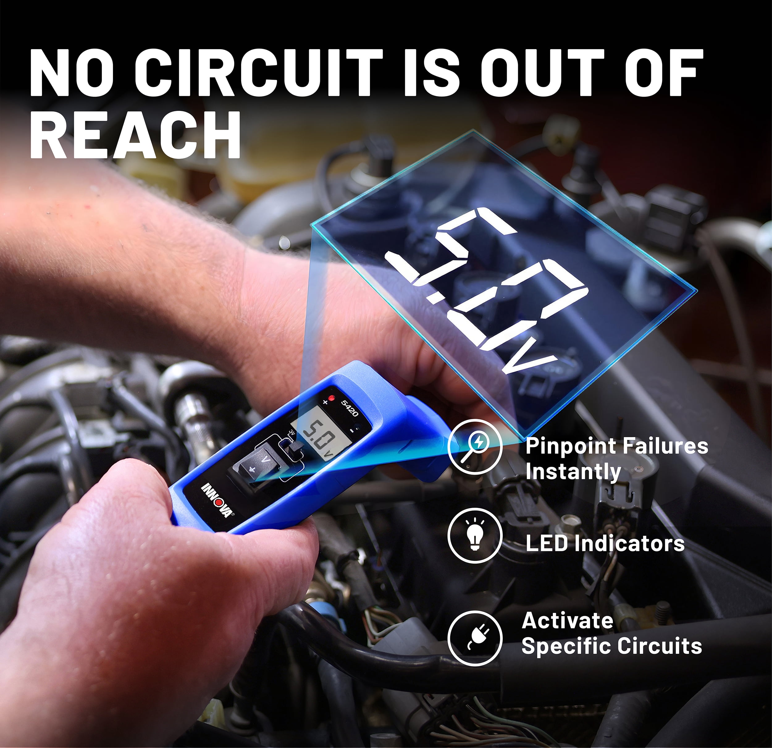 Innova 5420 Power Circuit Tester for Automotive | Fuse, Relay, Battery, and Circuit Diagnostics | Voltage Tester, Multimeter, Relay Tester, Short Circuit Finder, 12V/24V with LCD & Circuit Breaker