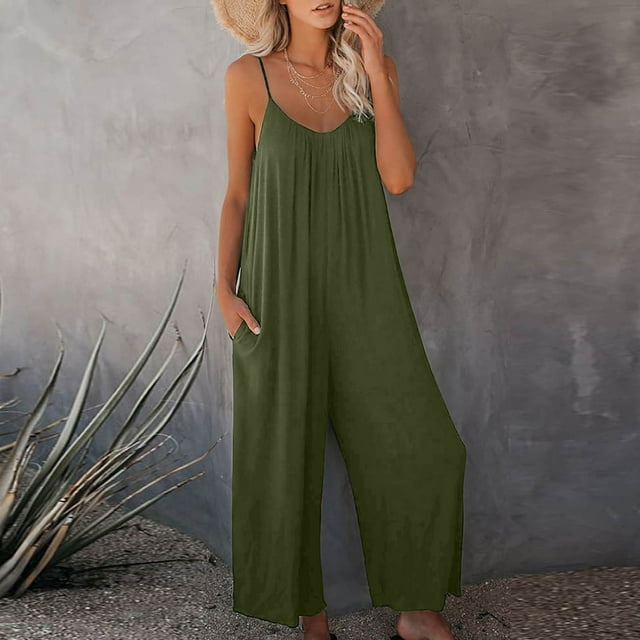 TMOYZQ Combinaison Longue Fluide pour Femmes Confort Mode Ample Sans Manches Combinaison Décontractée Douce pour Vacances