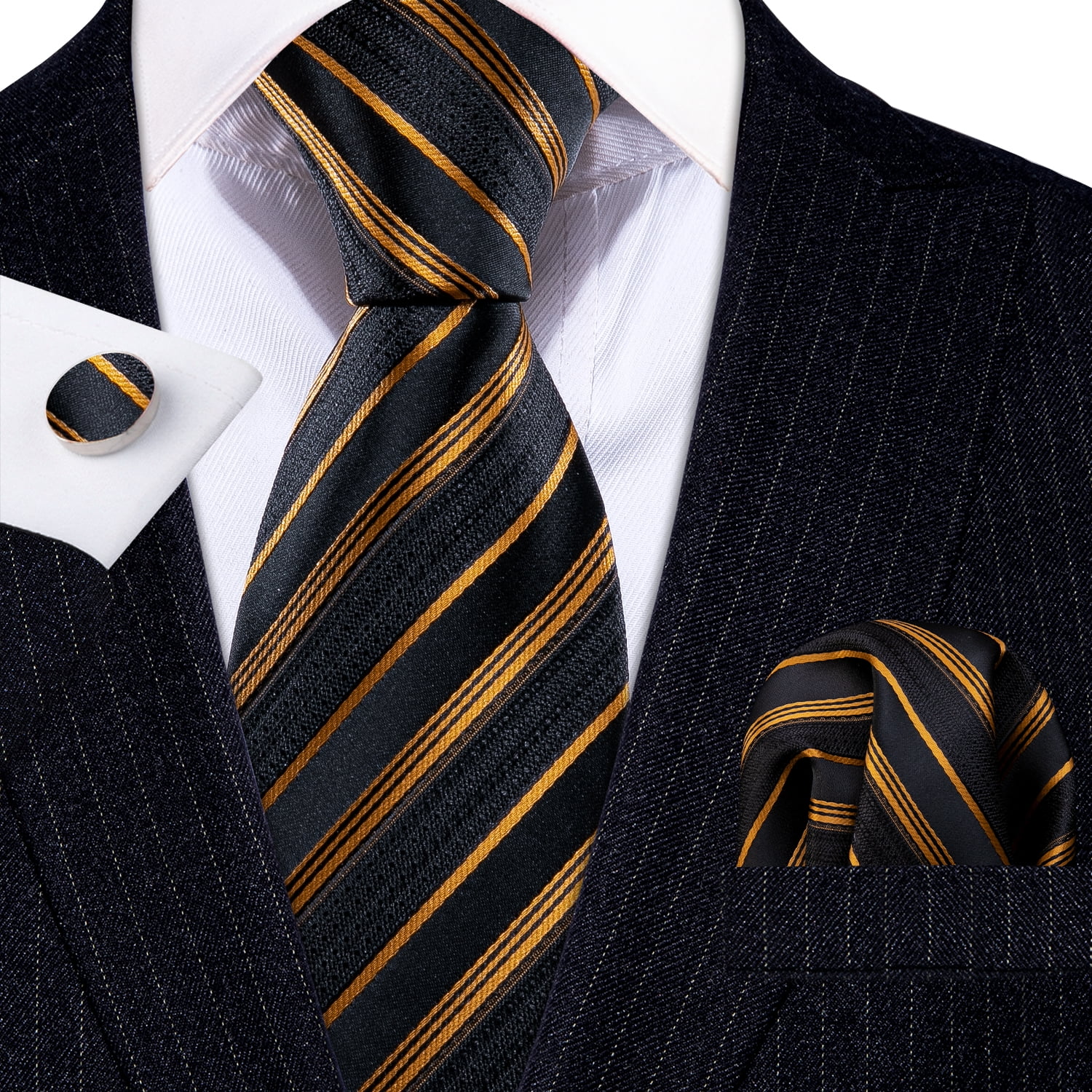 Barry.Wang Men's Ties Formal Stripe Necktie Set with Handkerchief ...