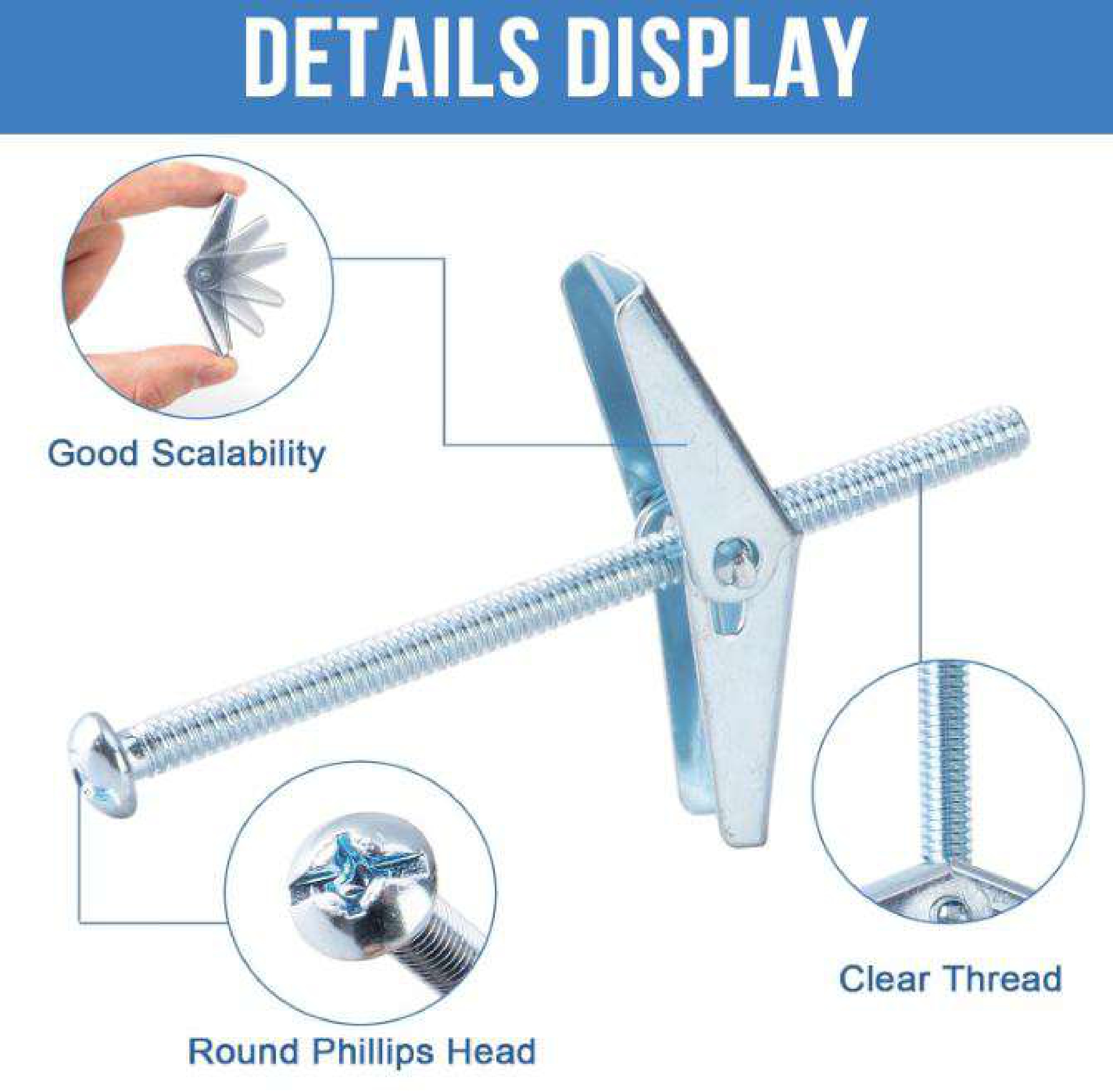 Heavy Duty 3/16" x 4" inch Toggle Bolts (36 PACK) Zinc Plated Wall Butterfly Screws Anchors for Drywall, Plaster, Concrete, Wallboard, Plywood Wood, Ceiling etc.