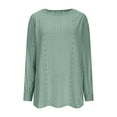 thumbnail image 4 of BXINGOHAI Long Sleeve Eyelet Tops for Women Spring Fall Crew Neck Shirts Casual Loose Blouse Trend Outfits Clothes Green 2XLL, 4 of 8