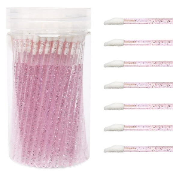 " 100 Pcs Disposable Crystal Lip Brushes Make Up Lip Brushes Lipstick Lip Gloss Wands Eyeshadow Brushes Applicator Tool Makeup Beauty Tool Kits (Pink)"
