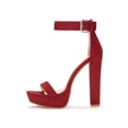 thumbnail image 6 of BLISSFUL STEP Women's Shoes Faux Suede Ankle Strap Open Toe High Chunky Heel Platform Sandals Red 7, 6 of 8
