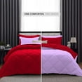 thumbnail image 2 of D.N.G. BEDDINGS 3 Piece Luxury Reversible Diamond Pattern Comforter Set Premium Super Soft, All Season 800 TC, 100% Egyptian Cotton Oversized Super King Size Lilac/Red Solid Color, 2 of 7