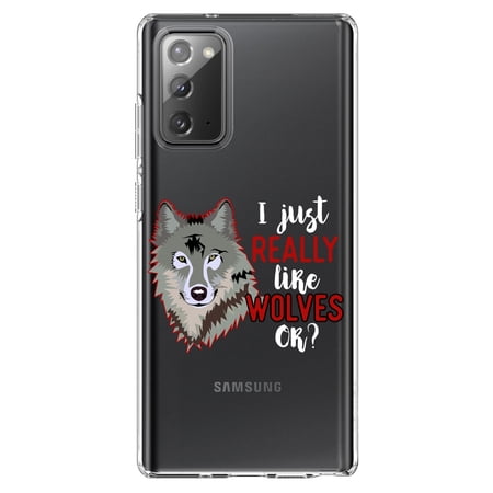 DistinctInk Clear Shockproof Hybrid Case for Galaxy Note 20 ULTRA (6.9 Screen) - TPU Bumper Acrylic Back Tempered Glass Screen Protector - I Just Really Like Wolves OK?