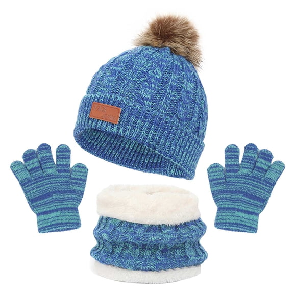 Wxirdiow Kids Gloves Kids Winter Hat Gloves Scarf Set Children Winter Hats with Pom Knit Neck Warmer Fleece Lined Gloves for Boys Girls Red Size,2-8 Years