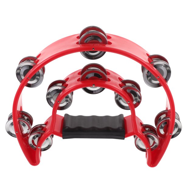 EeaseMX Pandereta de doble hilera con cascabeles metálicos de media luna, color rojo