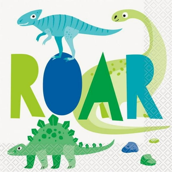 Serviettes de table dinosaures bleus et verts Unique Industries, paquet de 16