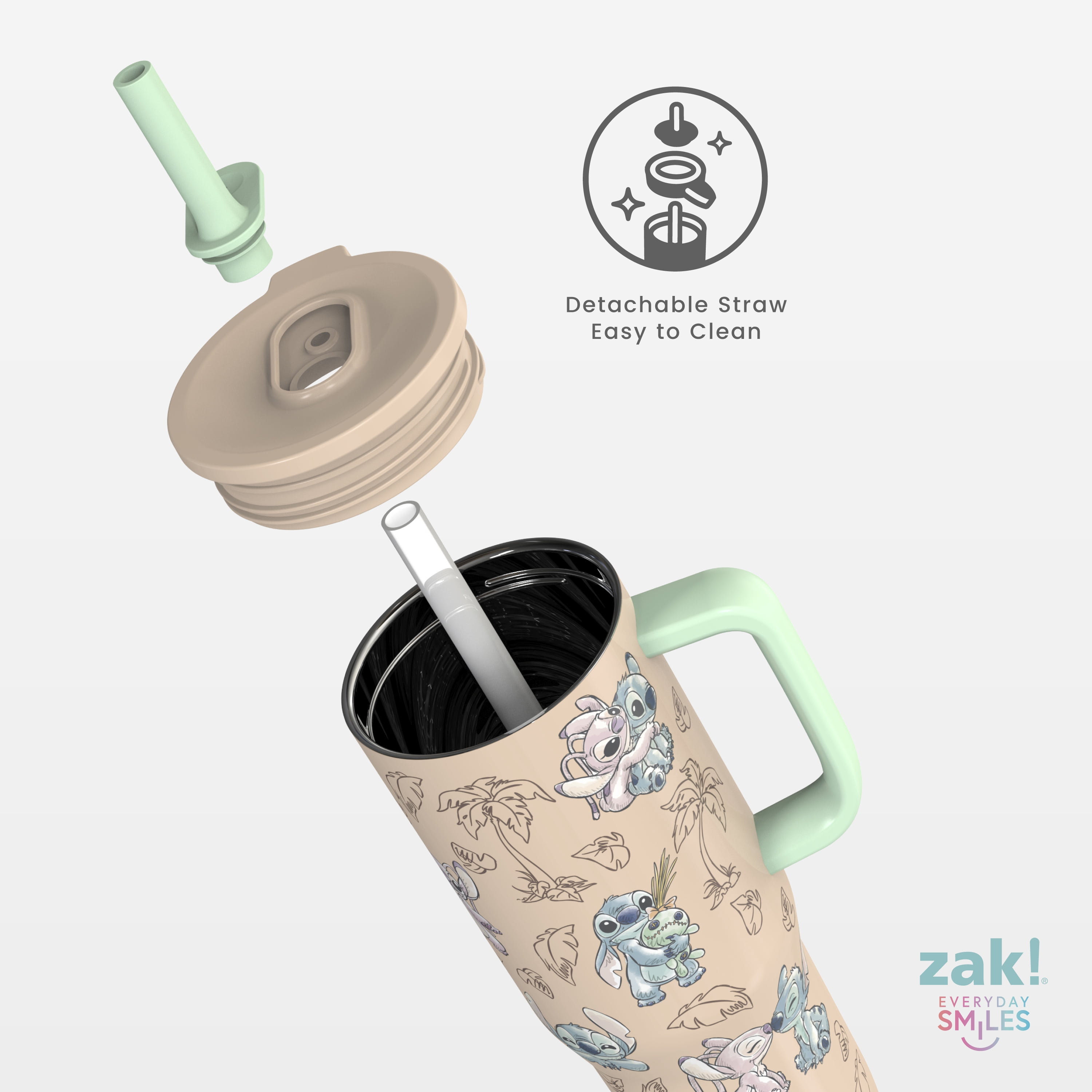 Zak Designs 30oz Stitch Double Wall Stainless Steel Vaccuum Insulated Sutton Straw Tumbler