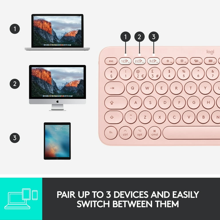 Logitech K380 MacBook Air, Rose Easy-Switch, iPad Compatible, Keyboard Pro, Bluetooth MacBook Multi-Device for Mac, iMac