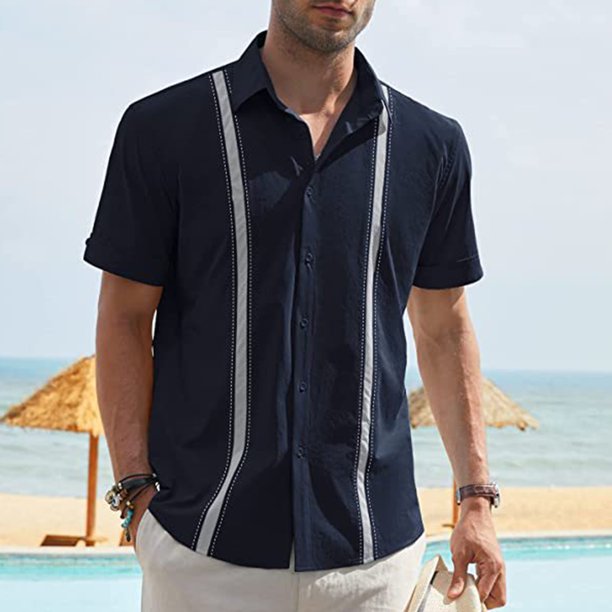 pstuiky Camisas de manga corta para hombre, Camisa informal de manga corta con botones y cuello redondo a la moda para hombre camisas casuales para hombre l