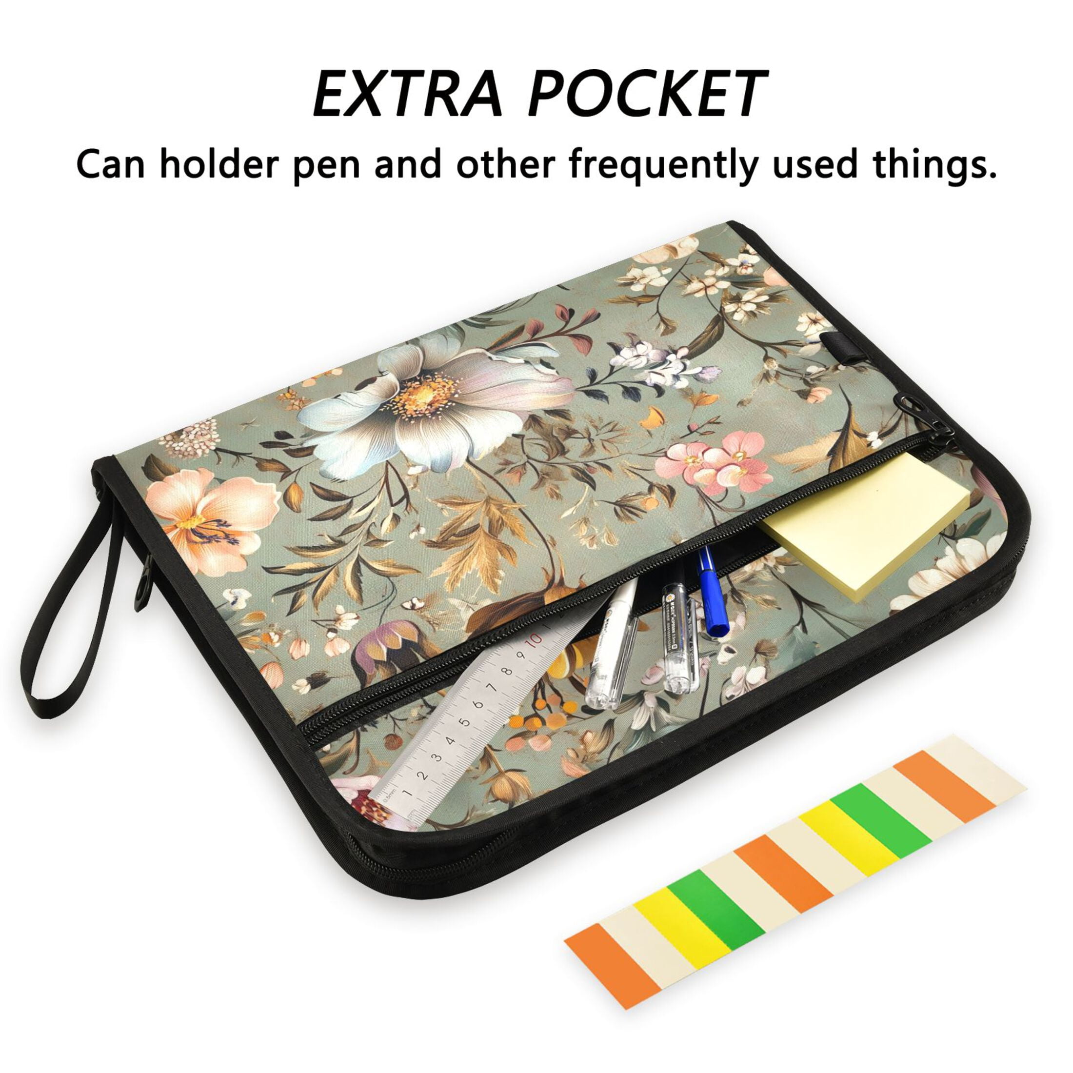 Accordion File Organizer with Zip Closure 13 Pockets Expanding File Folder Letter A4 Paper Document Organizer for Home Office Pastel Vintage Floral