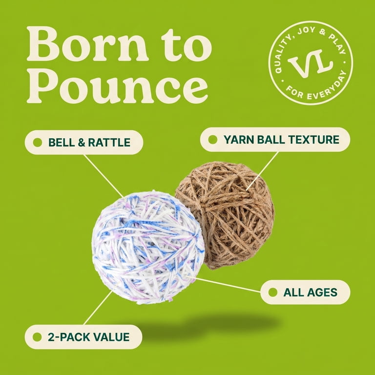 Vibrant Life Yarn Ball Cat Toy with Rattle, 2 Pack photo 5