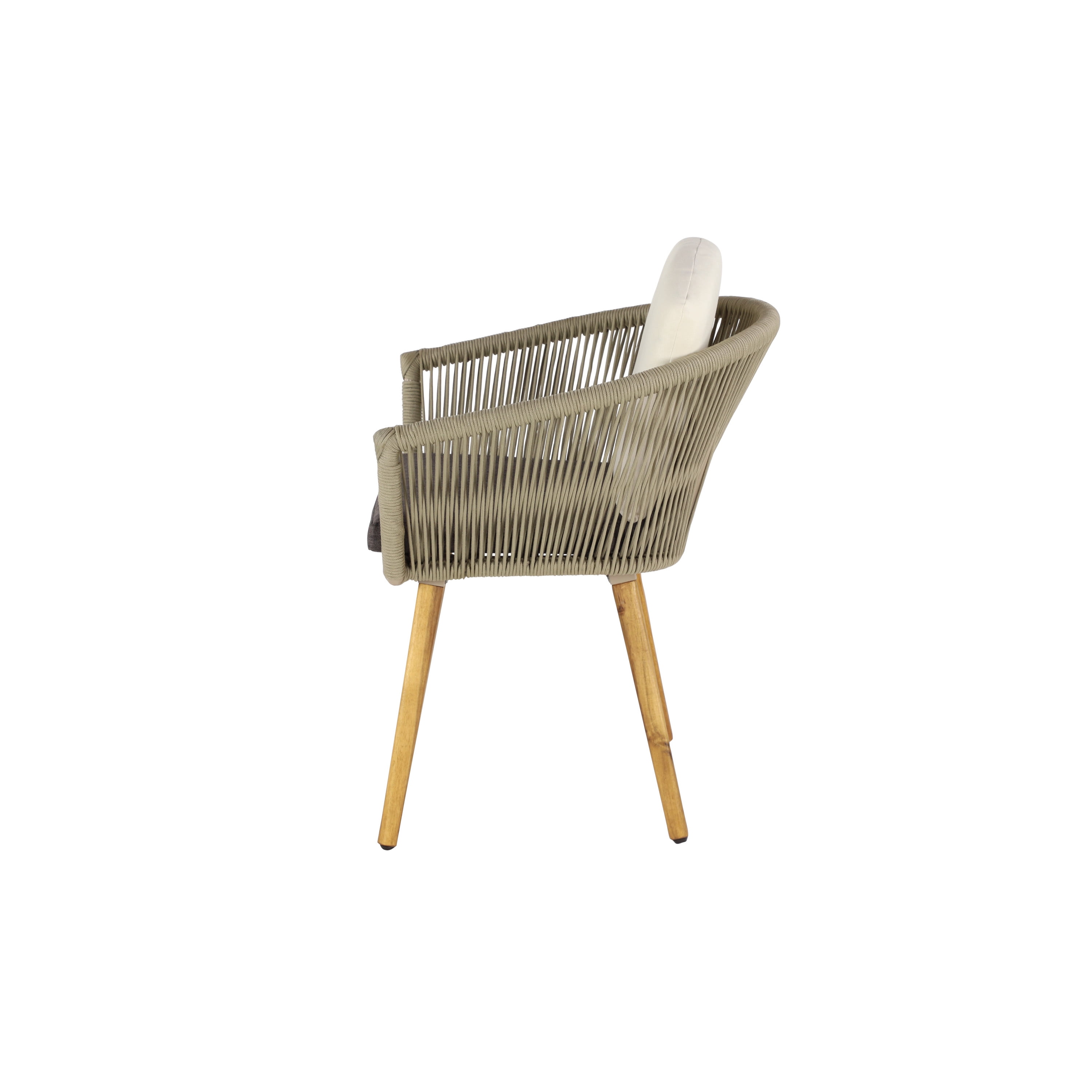 DecMode Woven Rope Outdoor Dining Chair with Polyester Cushions and Slender Tapered Legs - Wood - Set of 2 - Light Brown