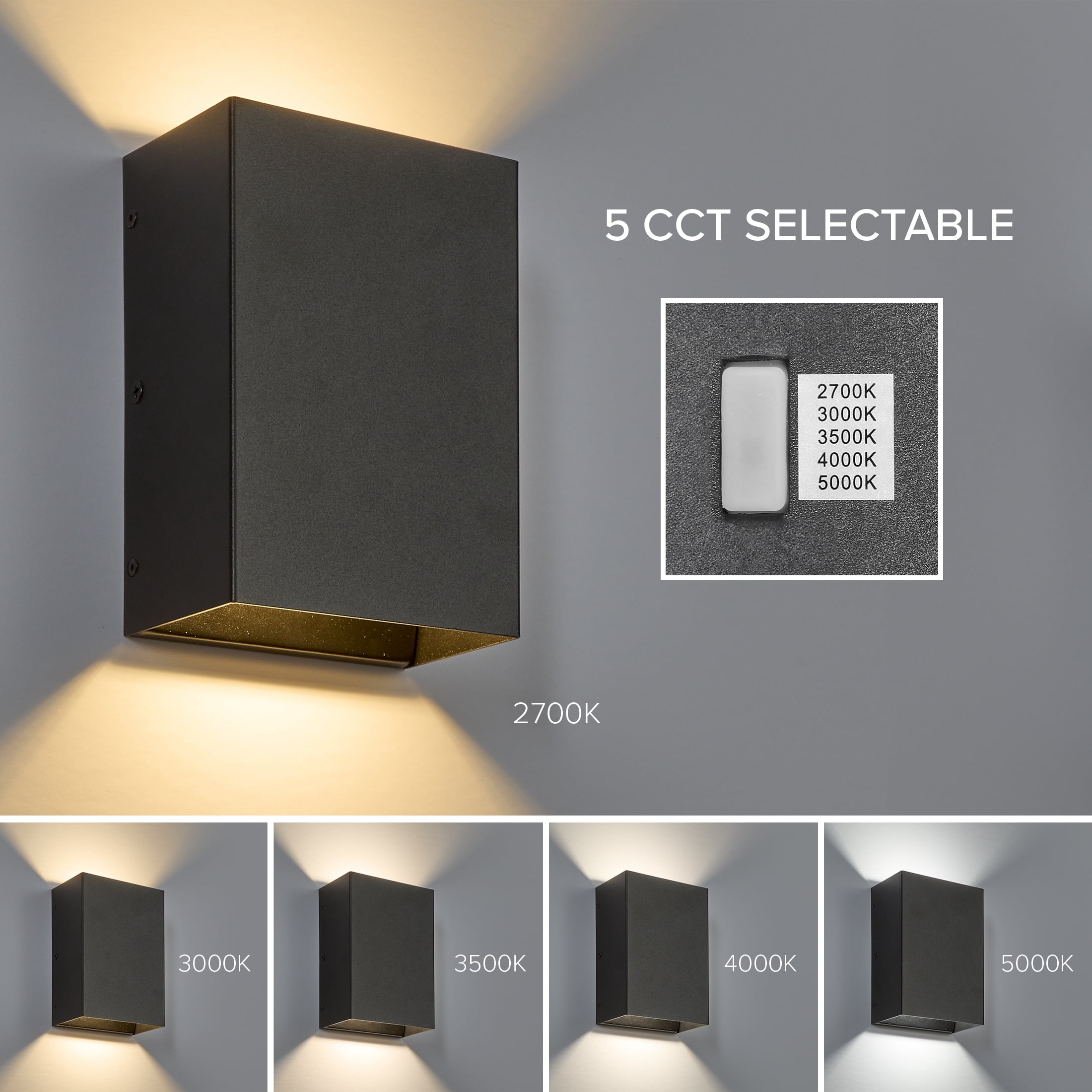 Maxxima LED Rectangular Outdoor Wall Wash, Up and Down Modern Sconce Porch Light, 12 Watts, 500 Lumens, 5 CCT 2700K-5000K