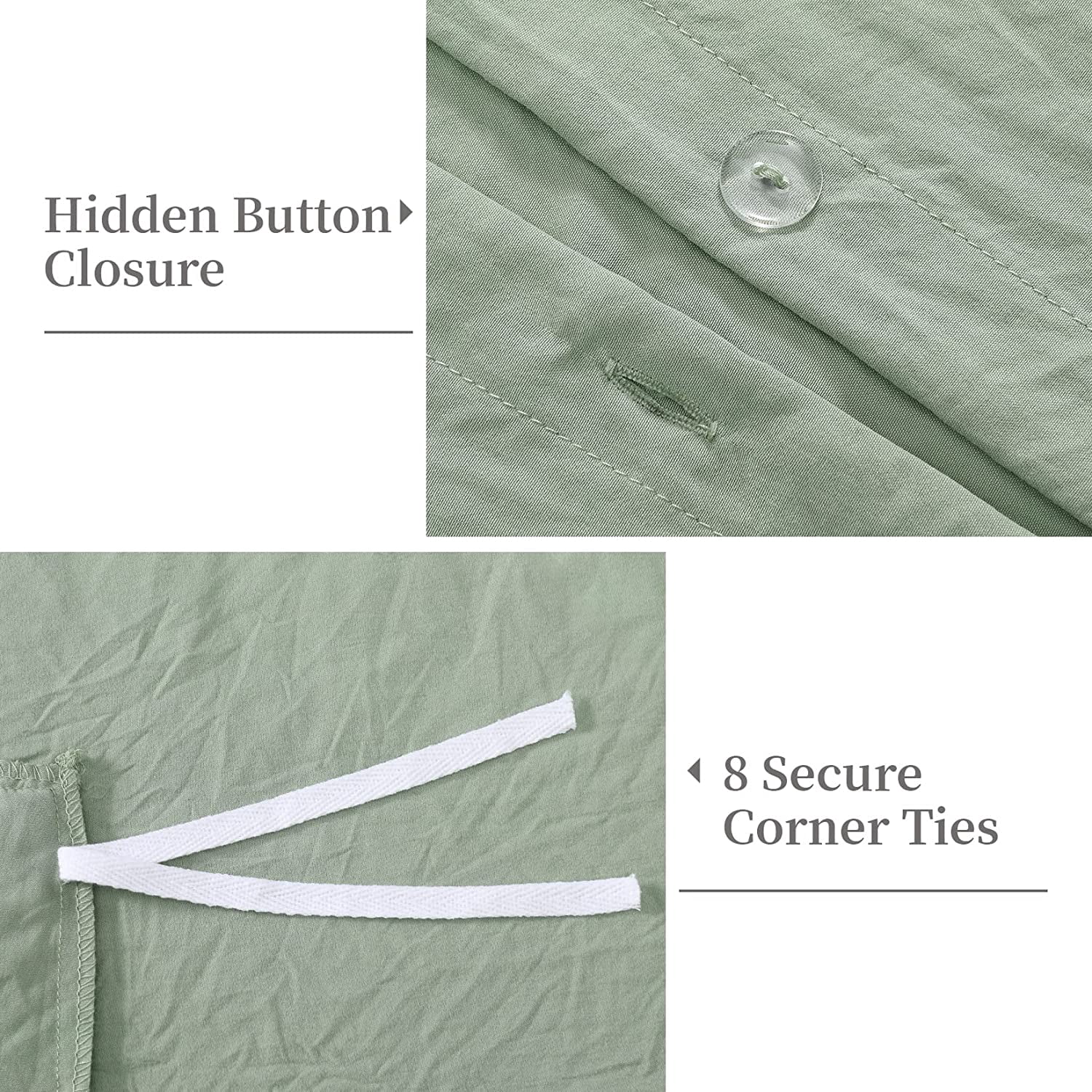 Garvee Ruffled Duvet Cover, Soft Washed Microfiber Vintage French Country, Sage Green 104"x90"