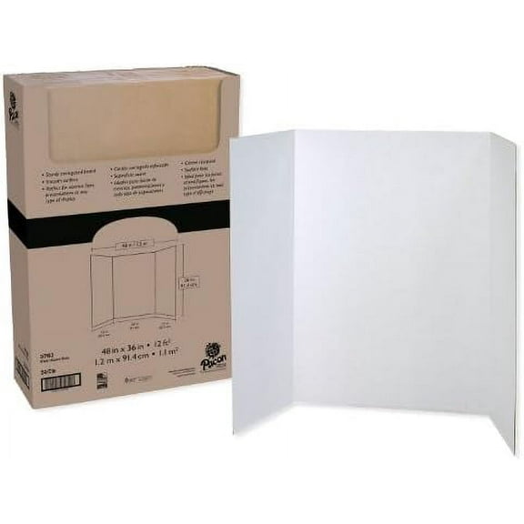 Pacon® 80% Recycled Single-Walled Tri-Fold Presentation Boards, 48" x 36", White, Carton Of 24$$Office