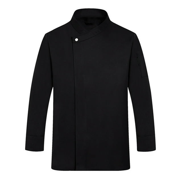 Nokdvo Chef Jacket Men Plus Size Button Closure Breathable Long Sleeve Jackets Spring Summer Relaxed Fit Uniform with Pocket,Black M