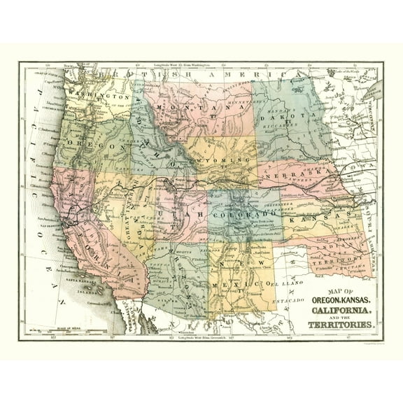 Historic State Map - United States Western - Mitchell 1869 - 29.18 x 23 - Vintage Wall Art