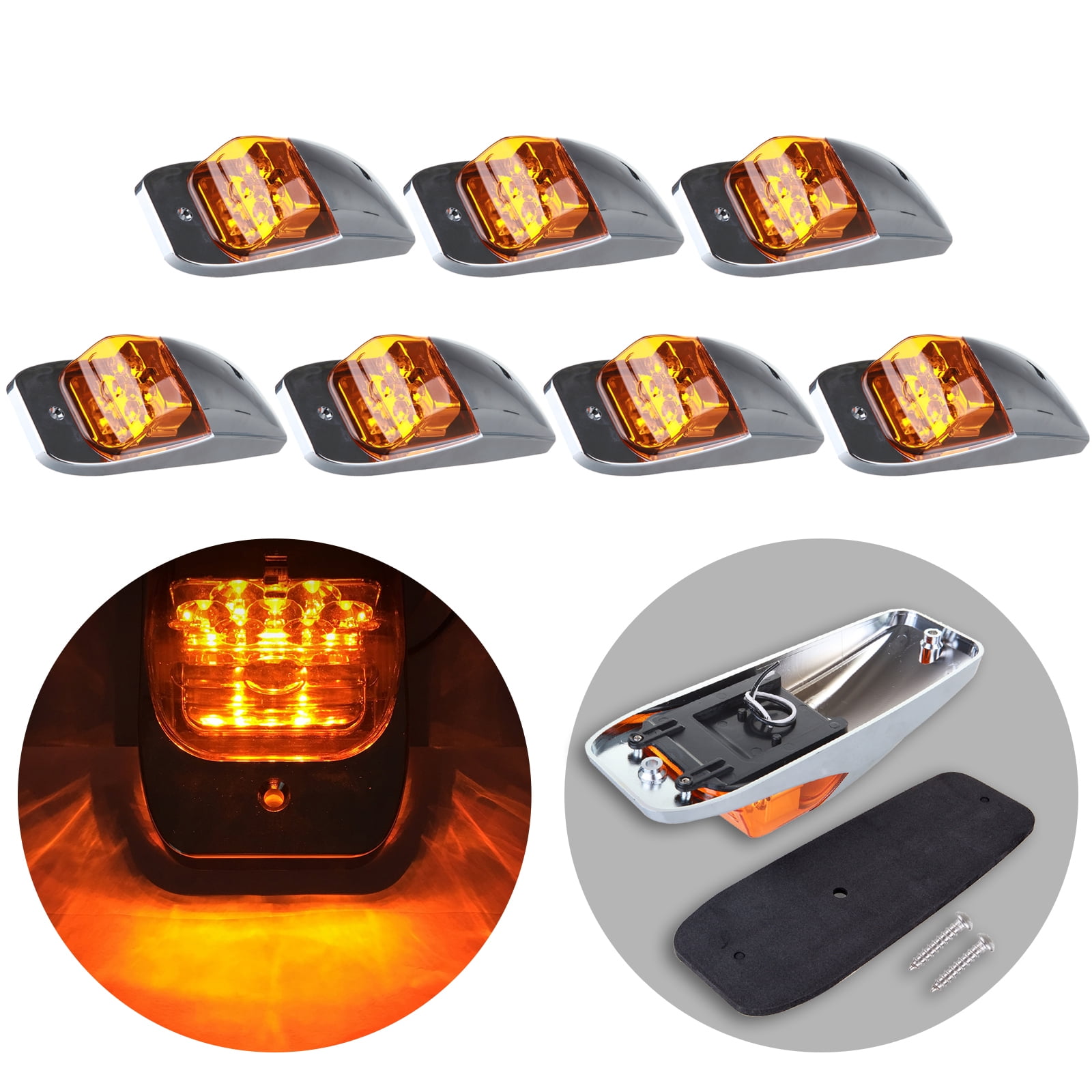ECCPP Cab Marker Light 7X Amber 7LED Chrome Cab Marker Clearance Roof