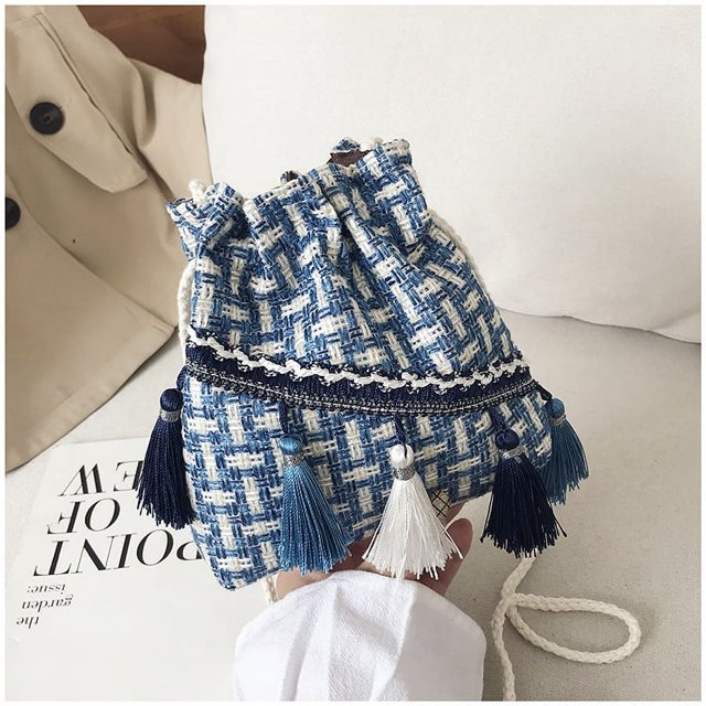 Nvzi Bolso de hombro tejido, bolso de mano tejido y bolso de cosméticos, bolso de mano tejido elegante para playa de verano 7,87 x 1,96 x 7,08 pulgadas - Azul