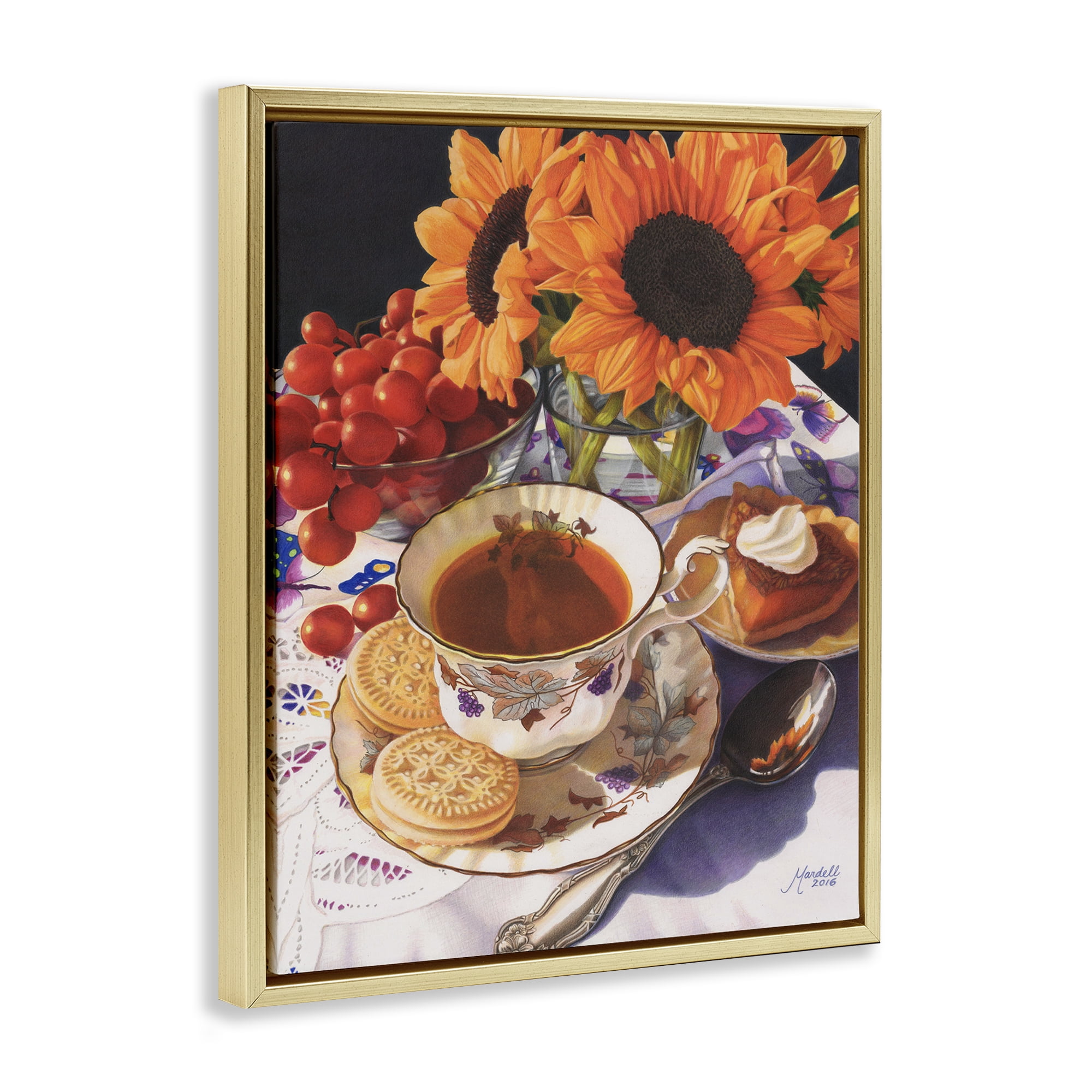 Stupell Industries Autumnal Tea Party Food & Beverage Painting Gold Floater Framed Art Print Wall Art, 25 x 31