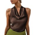 thumbnail image 3 of TaTaai Women Halter Neck Solid Color Tank Top Sleeveless Pile Collar V Neck Back Tie Lightweight Breathable Machine Washable No Fading Casual Fashion Top Gift, 3 of 7