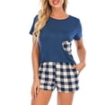 thumbnail image 3 of Pyjama d'Été pour Femmes Manches Courtes Décontractées Hauts Shorts Ensemble de Pyjama Tenue de Maison Bleu, G, 3 of 5