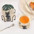 thumbnail image 3 of Yayeee 6 PCS Drink Coasters with Holder Set Woven Absorbent Round Tabletop Hot Pad, Black Cat Plants, 3 of 7