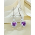 thumbnail image 4 of PYNZY 925 Sterling Silver Earrings with 7x7MM Heart Created Amethyst Birthstones, Dangle Drop Earrings with Leverback for Women Jewelry Gifts, 4 of 6