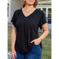 thumbnail image 4 of FlorCurve Plus Size Blouse for Women V Neck Pleated Button Flutter Short Sleeve Tops Casual Cotton Tunic Shirts, Black 3XL, 4 of 6