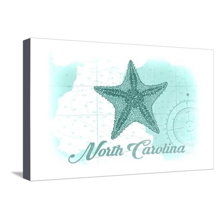 North Carolina - Starfish - Teal - Coastal Icon Stretched Canvas Print Wall Art By Lantern (Best Coastal Cities In North Carolina)