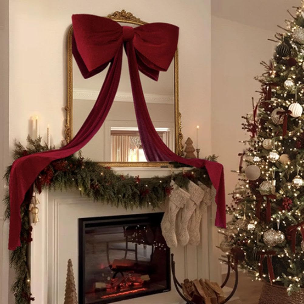 Christmas Decorations - Christmas Decor,6Ft Xmas Tree Giant Flannel Bow for XmasTree,Big Red Flannel Bow for Tree Topper Window Wall Mantle,Indoor Room Party Valentines Xmas Decor(Black)