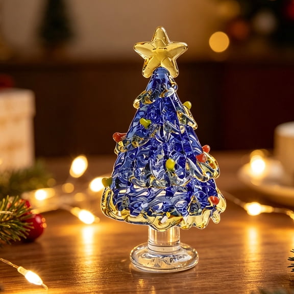 Hovilon Mini Handmade Glass Christmas Tree Ornament - Multicolor Crystal Desktop Decor, Small Tabletop Display with Golden Star, Festive Holiday Party Shelf Decoration Gift, Multiple Styles Available