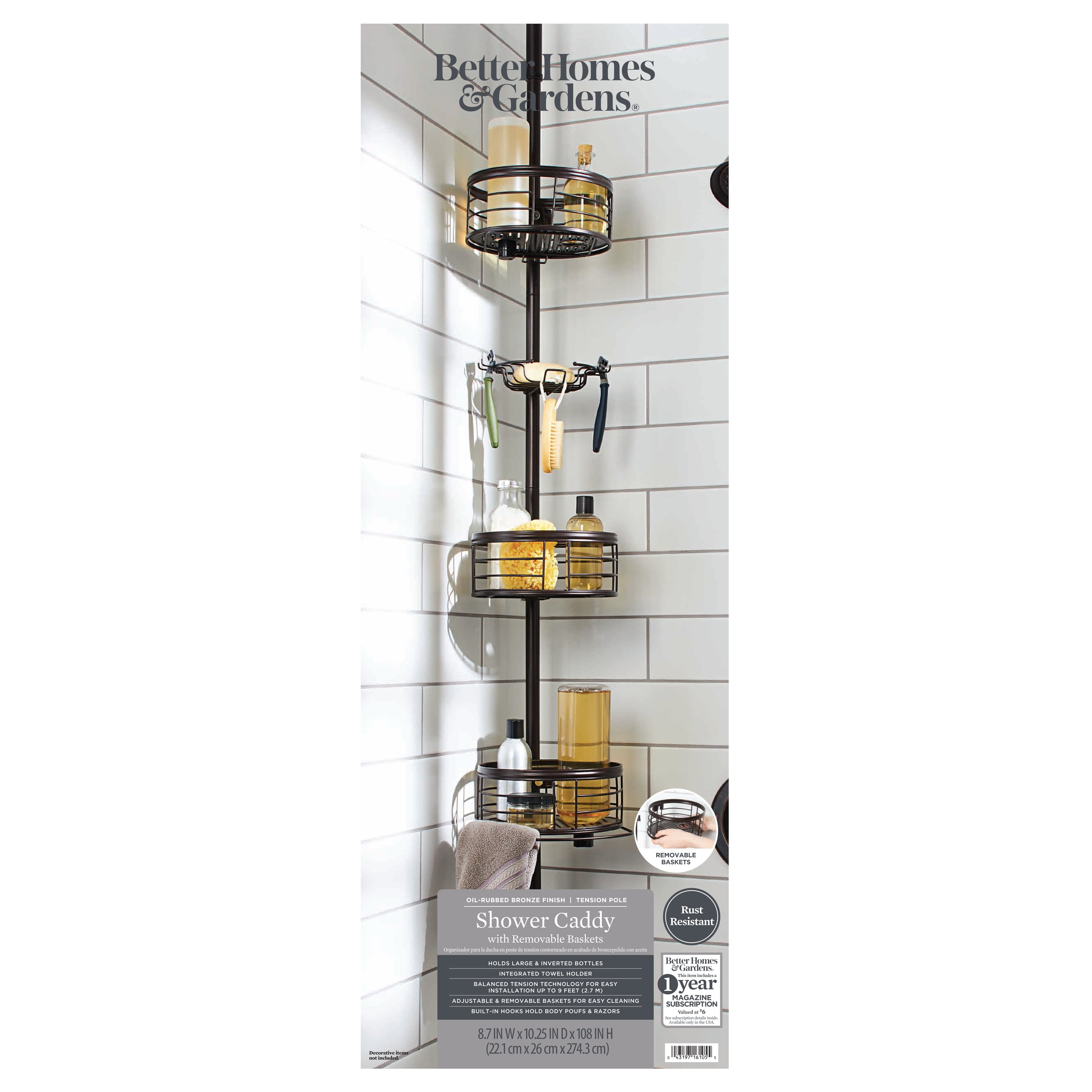Luxurious Oil-Rubbed Bronze Tension Pole Shower Caddy - Maximum