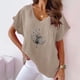 thumbnail image 1 of Fiudx Camisetas para Mujer Camiseta de Manga Corta con Mangas Informales de Algodón y Cáñamo con Cuello En V y Estampado de Girasoles para Mujer, 1 of 6