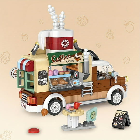 Amusement Park Cute Design Pizza Car Coffee Car Dessert Car Fruit Car DIY Mini Building Block Set, For Home Decor, Christmas Gift, New Year Gift, Exercise Hands-on Ability