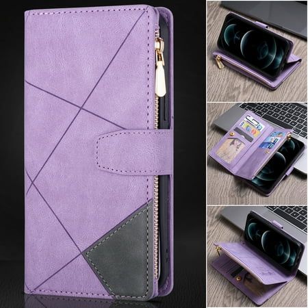 iPhone XS Max 6.5-inch Case,Dteck Shockproof Magnetic Leather Wallet Zipper 9 Cards Slot Pocket Case Hybrid Rubber Kickstand Cover with Strap for Apple iPhone XS Max,Purple