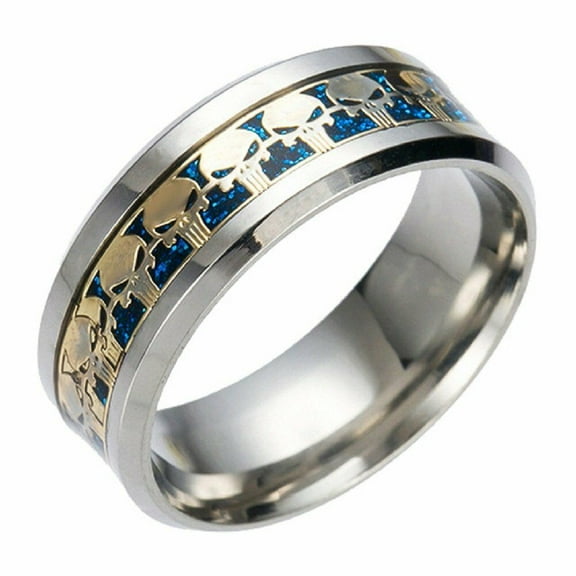 Punisher Repeat Skull Stainless Steel Band Ring Size 7