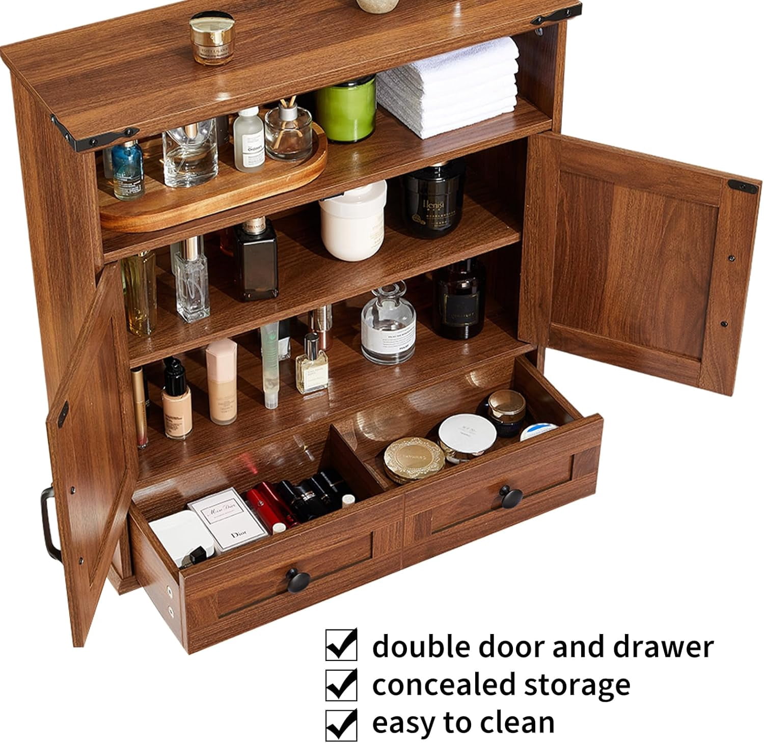 25" Wide Wall-Mounted Bathroom Cabinet with Barn Doors, Over-Toilet Storage with Adjustable Shelf & Drawer, Hanging Cabinet for Bathroom, Kitchen, Laundry, or Entryway